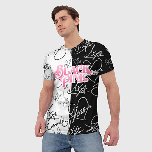 Мужская футболка Blackpink - чб автографы / 3D-принт – фото 3