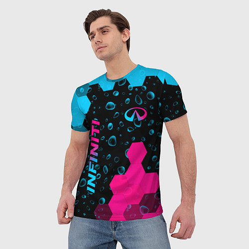 Мужская футболка Infiniti - neon gradient: надпись, символ / 3D-принт – фото 3