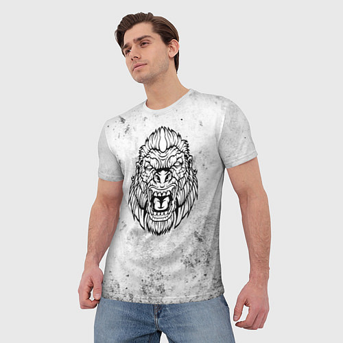 Мужская футболка Черно-белая яростная горилла / 3D-принт – фото 3