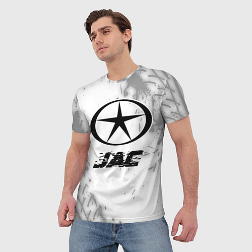 Мужская футболка JAC speed на светлом фоне со следами шин / 3D-принт – фото 3