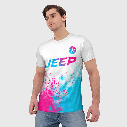 Мужская футболка Jeep neon gradient style: символ сверху / 3D-принт – фото 3