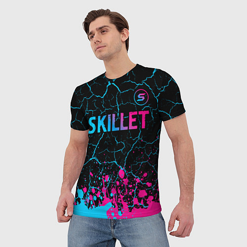 Мужская футболка Skillet - neon gradient: символ сверху / 3D-принт – фото 3