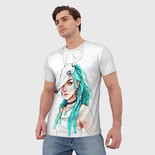 Мужская футболка Девушка с черепом оленя / 3D-принт – фото 3