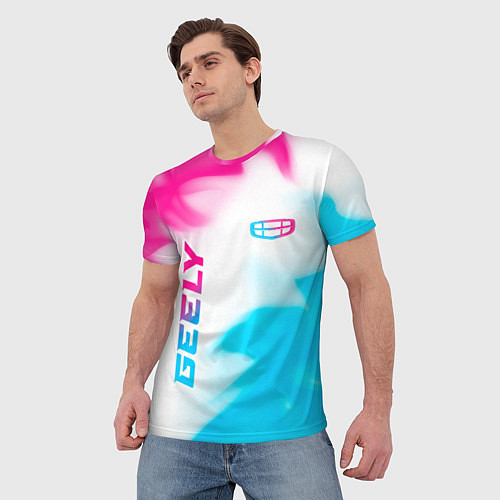 Мужская футболка Geely neon gradient style: надпись, символ / 3D-принт – фото 3