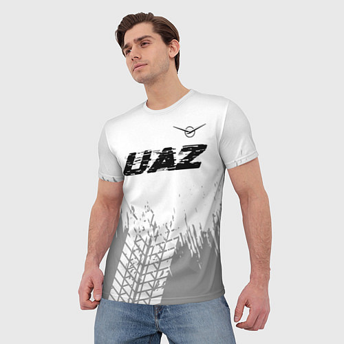 Мужская футболка UAZ speed на светлом фоне со следами шин: символ с / 3D-принт – фото 3