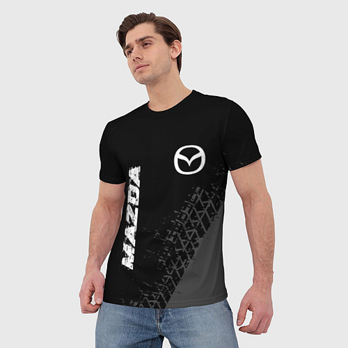 Мужская футболка Mazda speed на темном фоне со следами шин: надпись / 3D-принт – фото 3