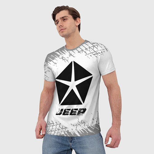 Мужская футболка Jeep speed на светлом фоне со следами шин / 3D-принт – фото 3
