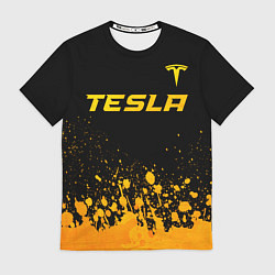 Футболка мужская Tesla - gold gradient: символ сверху, цвет: 3D-принт