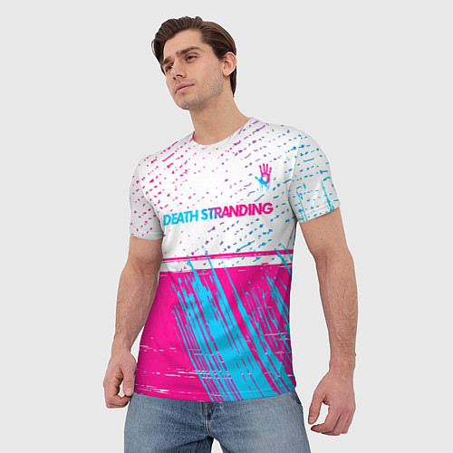 Мужская футболка Death Stranding neon gradient style: символ сверху / 3D-принт – фото 3