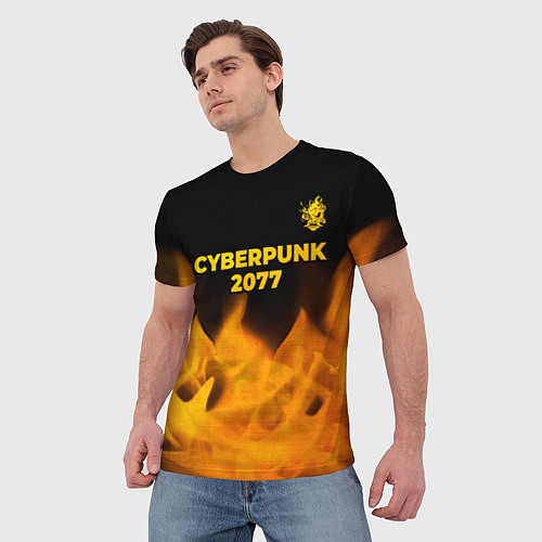 Мужская футболка Cyberpunk 2077 - gold gradient: символ сверху / 3D-принт – фото 3