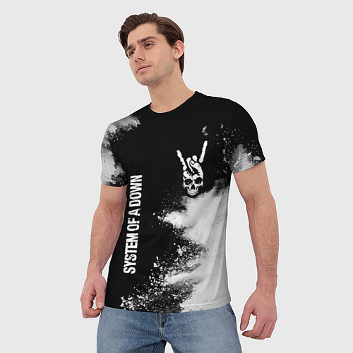 Мужская футболка System of a Down и рок символ на темном фоне / 3D-принт – фото 3