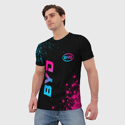 Мужская футболка BYD - neon gradient: надпись, символ / 3D-принт – фото 3