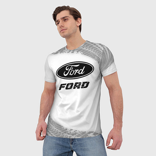 Мужская футболка Ford speed на светлом фоне со следами шин / 3D-принт – фото 3