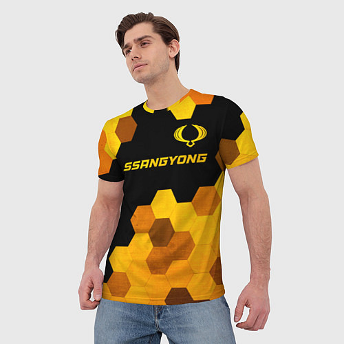Мужская футболка SsangYong - gold gradient: символ сверху / 3D-принт – фото 3