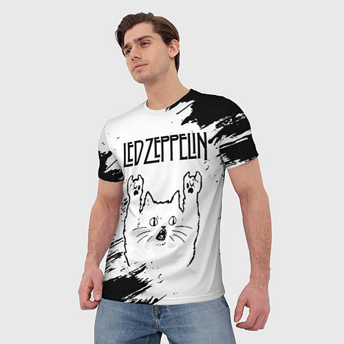 Мужская футболка Led Zeppelin рок кот на светлом фоне / 3D-принт – фото 3
