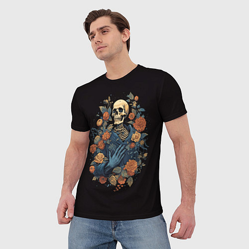 Мужская футболка Винтажный скелет в цветах / 3D-принт – фото 3