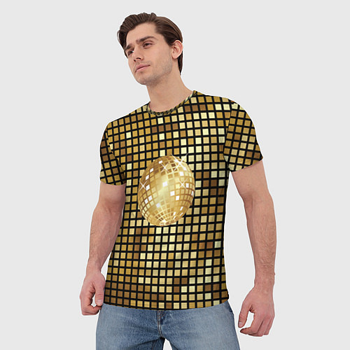 Мужская футболка Золотой диско шар и золотая мозаика / 3D-принт – фото 3