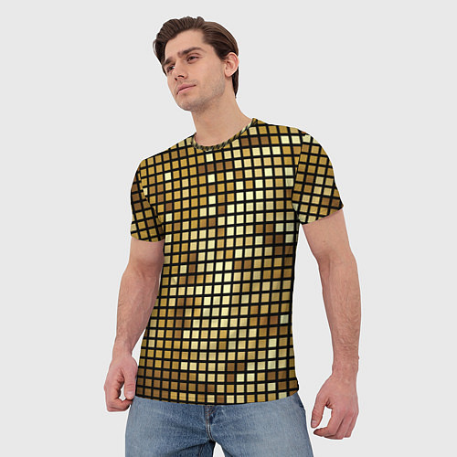 Мужская футболка Золотая мозаика, поверхность диско шара / 3D-принт – фото 3