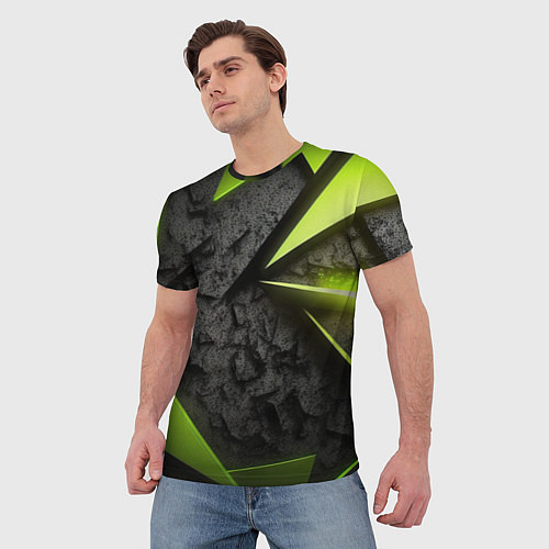 Мужская футболка Зеленые абстрактные осколки / 3D-принт – фото 3