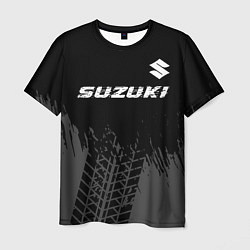 Футболка мужская Suzuki speed на темном фоне со следами шин: символ, цвет: 3D-принт