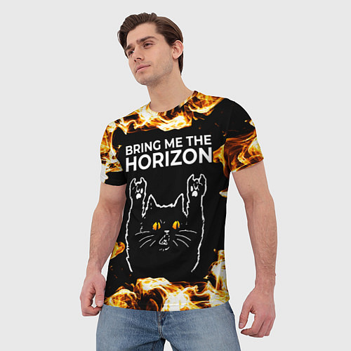 Мужская футболка Bring Me the Horizon рок кот и огонь / 3D-принт – фото 3