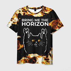 Футболка мужская Bring Me the Horizon рок кот и огонь, цвет: 3D-принт