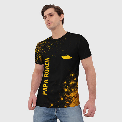 Мужская футболка Papa Roach - gold gradient: надпись, символ / 3D-принт – фото 3