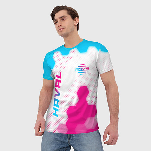 Мужская футболка Haval neon gradient style: надпись, символ / 3D-принт – фото 3