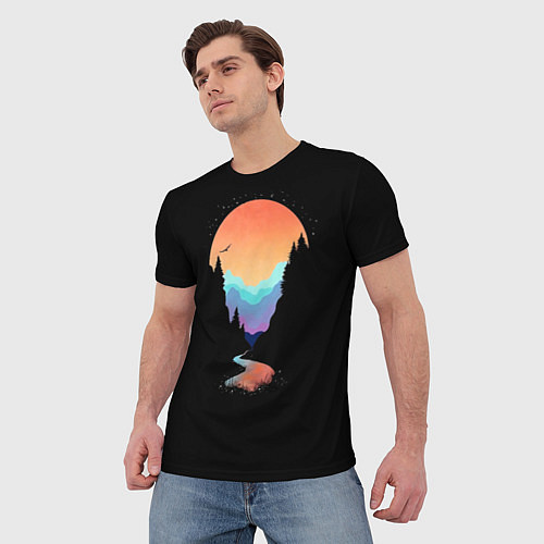 Мужская футболка Неоновое солнце SynthWave / 3D-принт – фото 3