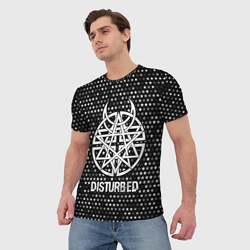 Мужская футболка Disturbed glitch на темном фоне / 3D-принт – фото 3