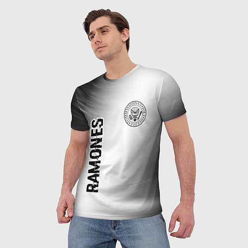 Мужская футболка Ramones glitch на светлом фоне: надпись, символ / 3D-принт – фото 3
