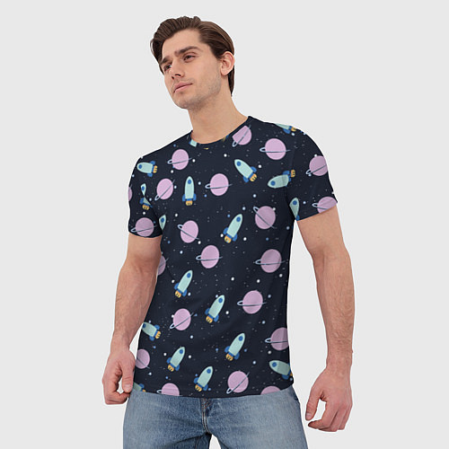 Мужская футболка Ракета и планета / 3D-принт – фото 3