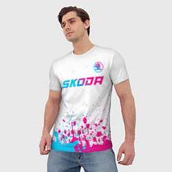 Футболка мужская Skoda neon gradient style: символ сверху, цвет: 3D-принт — фото 2