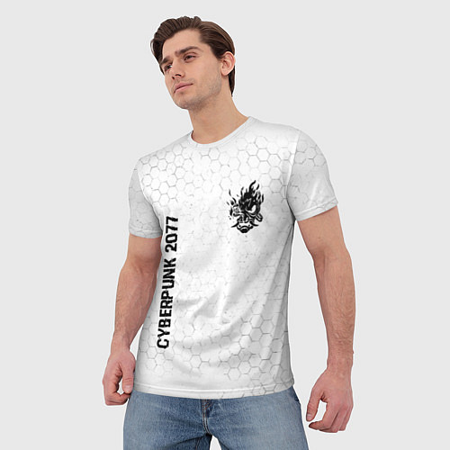 Мужская футболка Cyberpunk 2077 glitch на светлом фоне: надпись, си / 3D-принт – фото 3