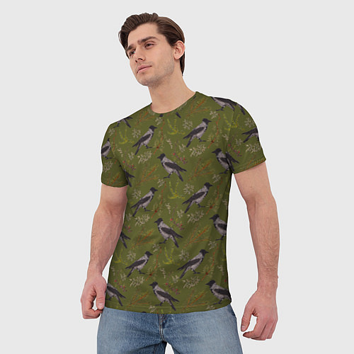 Мужская футболка Вороны и еловые веточки / 3D-принт – фото 3