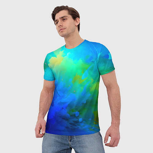 Мужская футболка Градиент сине-зелёных оттенков - нейросеть / 3D-принт – фото 3