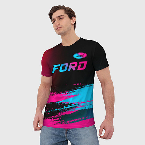 Мужская футболка Ford - neon gradient: символ сверху / 3D-принт – фото 3
