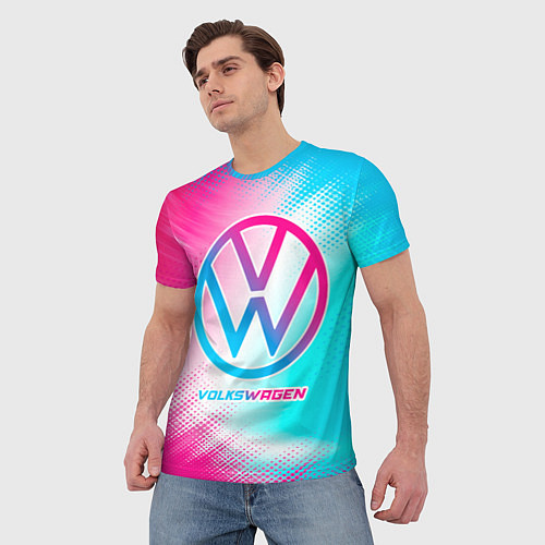 Мужская футболка Volkswagen neon gradient style / 3D-принт – фото 3