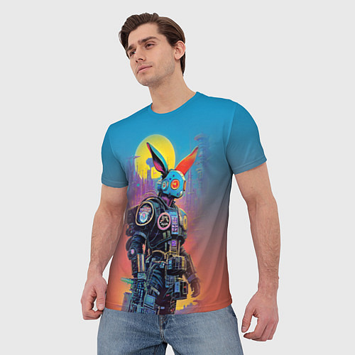 Мужская футболка Кибер-заяц - нейросеть / 3D-принт – фото 3