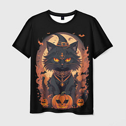 Футболка мужская Черный кот в хеллоуине, цвет: 3D-принт