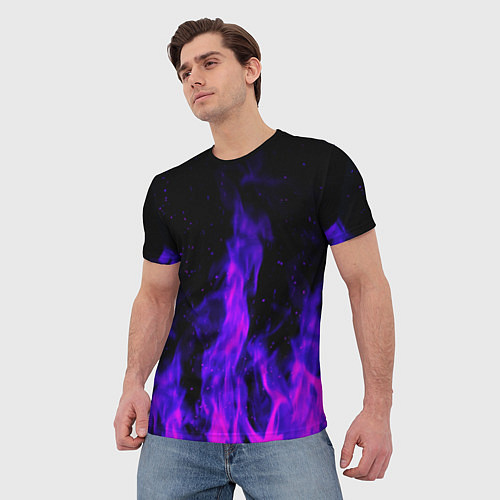 Мужская футболка Неоновый огонь на черном фоне / 3D-принт – фото 3