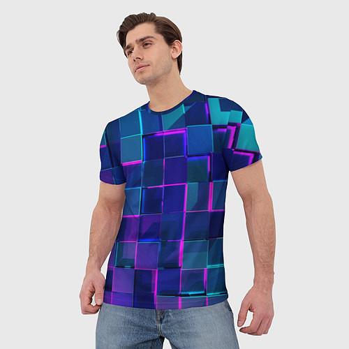 Мужская футболка Неоновая мозаика из стекла / 3D-принт – фото 3