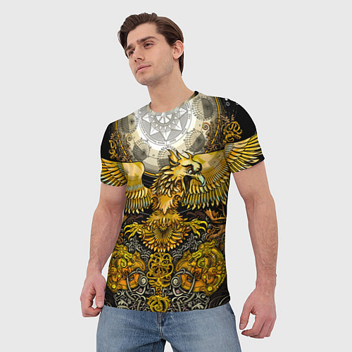 Мужская футболка Золотой орёл - славянский орнамент / 3D-принт – фото 3