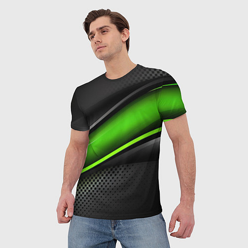 Мужская футболка Зеленая объемная полосы / 3D-принт – фото 3