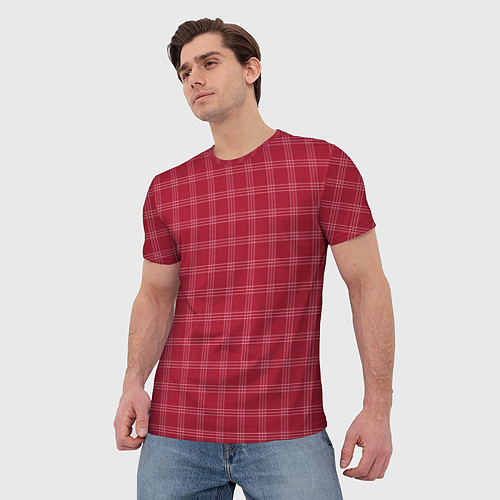 Мужская футболка Клетка бордовый паттерн / 3D-принт – фото 3