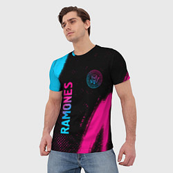 Футболка мужская Ramones - neon gradient: надпись, символ, цвет: 3D-принт — фото 2