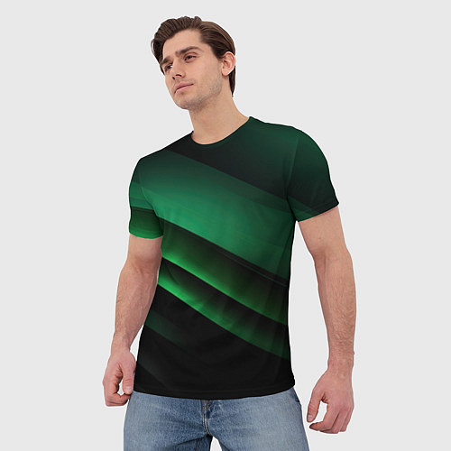 Мужская футболка Черно зеленые полосы / 3D-принт – фото 3