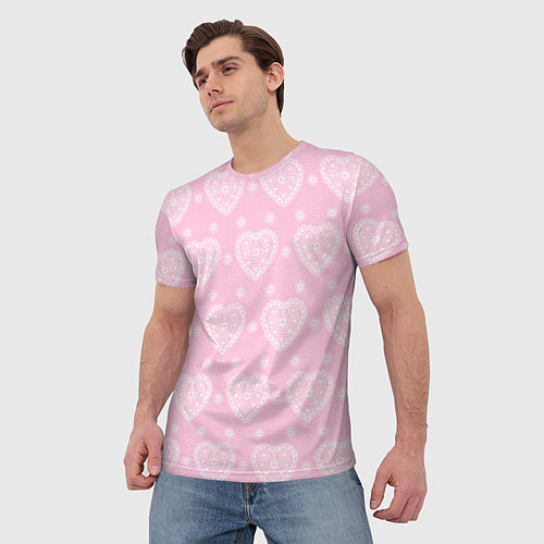 Мужская футболка Розовое кружево сердечки / 3D-принт – фото 3