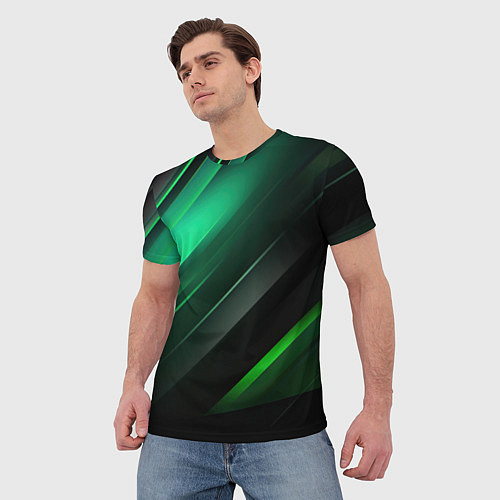 Мужская футболка Black green abstract / 3D-принт – фото 3