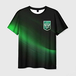 Футболка мужская Герб РФ зеленый черный фон, цвет: 3D-принт